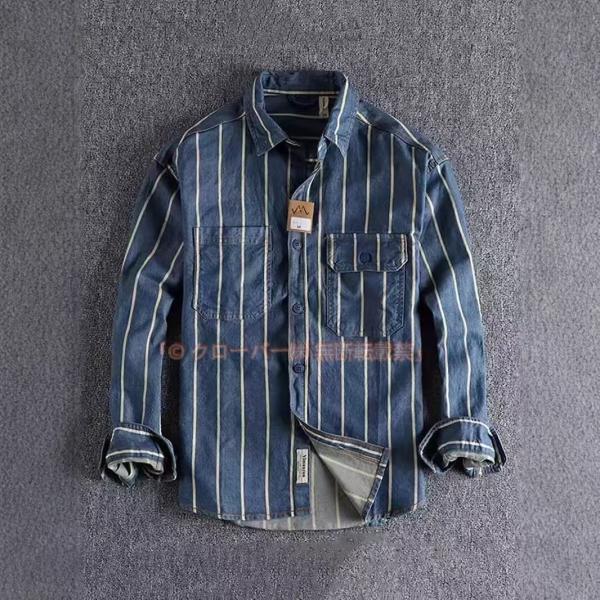 デニムシャツ シャツ メンズ ストライプ 長袖 大きいサイズ カジュアルシャツ メンズファッション 男性用 着こなし アメカジ 30代 40代 50代