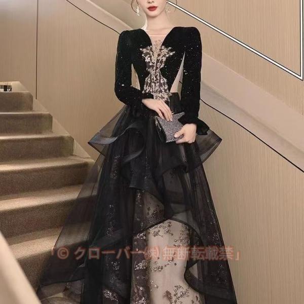 ブラック ウェディングドレス ウエディングドレス 長袖 袖あり Aライン 花嫁 ドレス 黒 花嫁ドレス ウエディング 二次会ウエディングドレス 二次会ドレス ウェデ