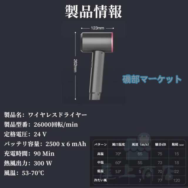ドライヤー 最新発売 コードレス 充電式 冷熱風 大風量 速乾 ワイヤレスドライヤー ヘアドライヤー マイナスイオン 限定セール 静音 軽量 温度調整 過熱保護 美容家電 美髪 2024_8