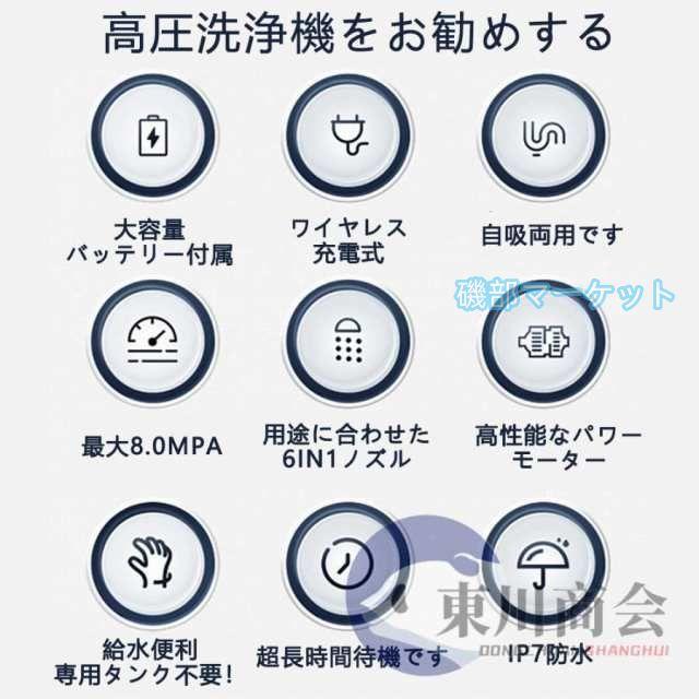 高圧洗浄機 最新発売 コードレス 充電式 マキタ バッテリー互換 強力 6IN1ノズル 8.0MPa 高圧洗浄 限定セール 軽量 低騒音 電動工具 家庭用 洗車 外壁掃除 2025新品