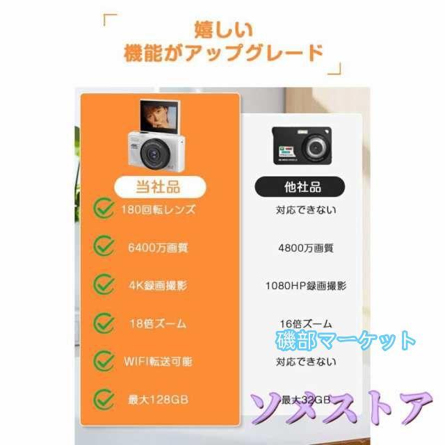 最新発売 デジタルカメラ デジカメ 6400万画素 4K動画撮影 WIFI対応 自撮り スマホ転送 180°回転スクリーン 18倍ズーム 3インチ AF機能 限定セール 手ブレ補正 修学旅行_3