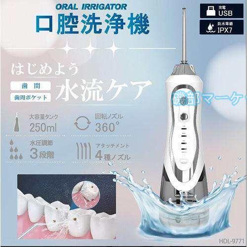 口腔洗浄器 最新発売 ジェットウォッシャー ヒロコーポレーション HDL-9771 風呂 IPX7 充電式 大容量タンク 250ml 限定セール 水圧調整3段階 回転ノズル360°