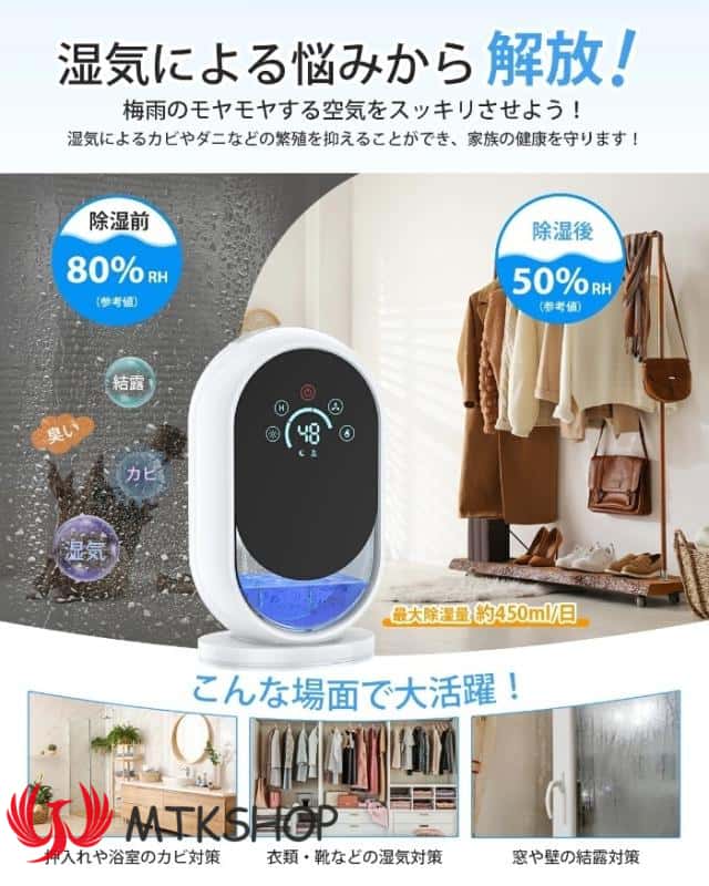 除湿機 小型 1.2L 除湿器 ペルチェ式 梅雨対策 60Hタイマー付き 湿度設定可能 満水自動停止 静音 七色雰囲気ライト 省エネ 5-15畳対応 コンパクト 部屋干し 湿気取り カビ防止 脱衣所/クローゼット/押入れ/トイレ/台所/寝室