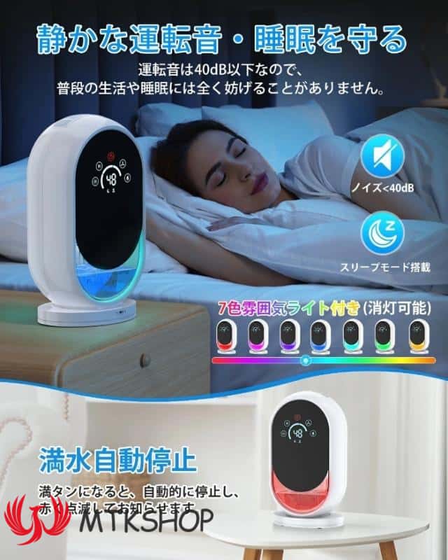 除湿機 小型 1.2L 除湿器 ペルチェ式 梅雨対策 60Hタイマー付き 湿度設定可能 満水自動停止 静音 七色雰囲気ライト 省エネ 5-15畳対応 コンパクト 部屋干し 湿気取り カビ防止 脱衣所/クローゼット/押入れ/トイレ/台所/寝室