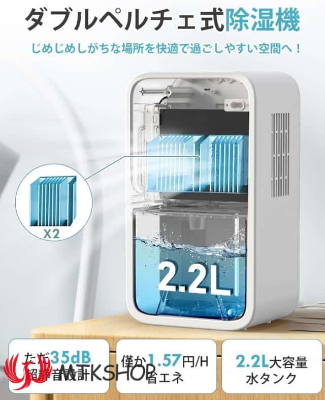 除湿機 大容量 2.2L 湿気取り 除湿量1L/日 マイナスイオン発生 部屋干し じょしつき 省エネ 節電 除湿乾燥機 静音 タイマー付き ペルチェ式除湿機 小型 コンパクト 除湿器 自動霜取り 七色ライト オシャレ
