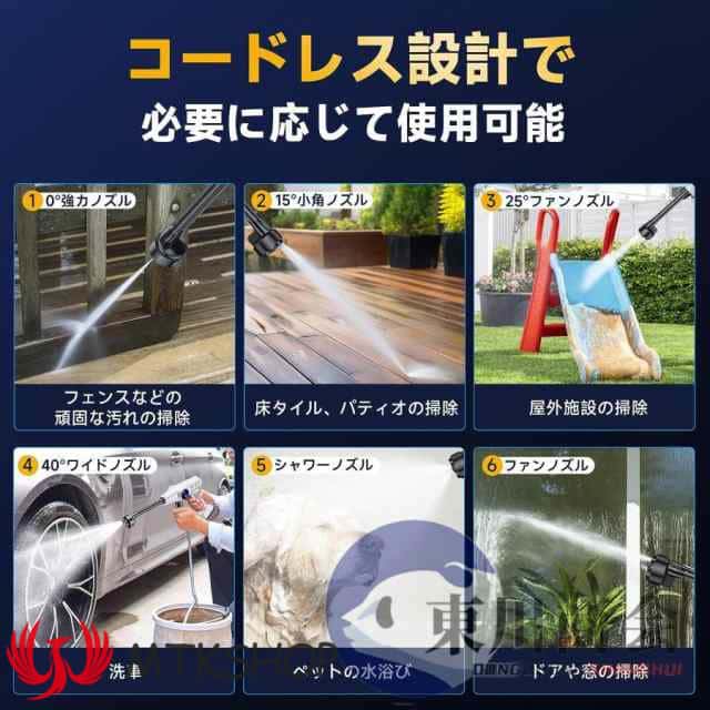 高圧洗浄機 コードレス 充電式 バッテリー互換対応 家庭用 業務用 3段階調整 6in1 軽量 8.0MPa ポータブル 強力噴射 自吸式 洗車機 電動工具