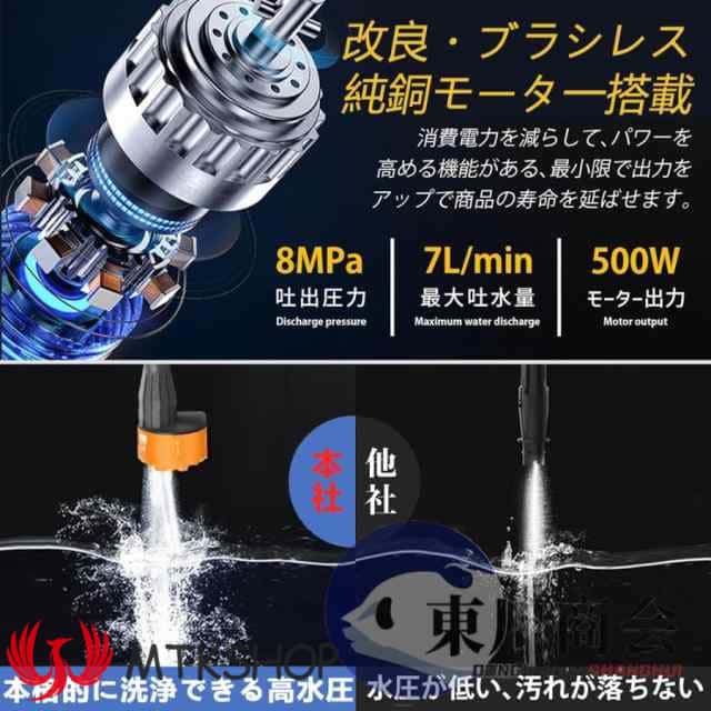 高圧洗浄機 コードレス 充電式 バッテリー互換対応 家庭用 業務用 3段階調整 6in1 軽量 8.0MPa ポータブル 強力噴射 自吸式 洗車機 電動工具