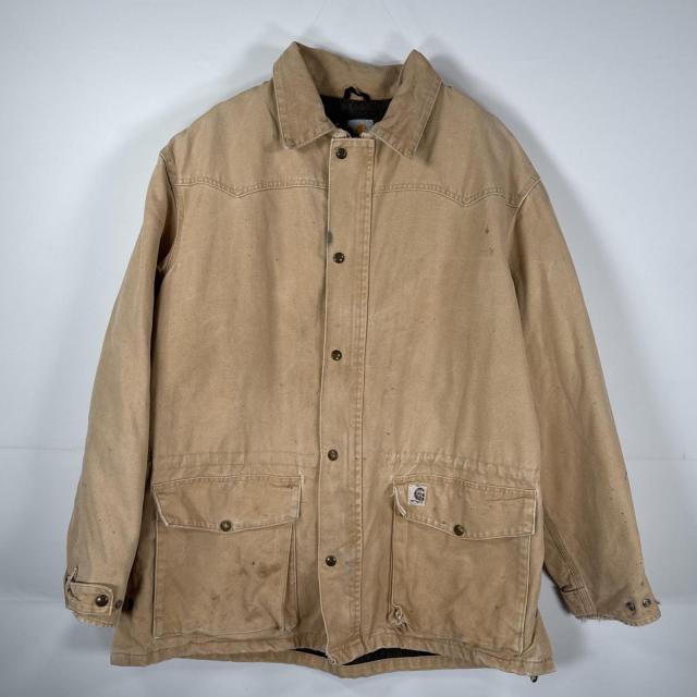 古着 90s/90年代 ヴィンテージ カーハート Carhartt ダック カバーオール ワークジャケット  ベージュ メンズ