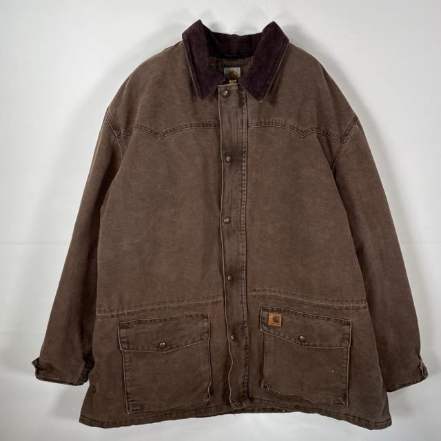 古着 カーハート Carhartt ダック 裏地キルティングライナー 襟コーデュロイ ワークジャケット  ブラウン メンズ