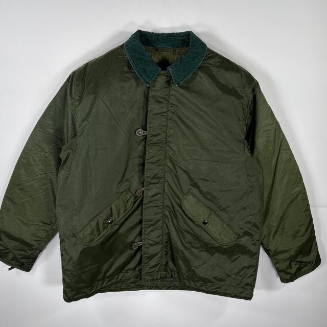 古着 ナイロンデッキジャケット 米軍　海軍 U.S.NAVY 襟コーデュロイ  グリーン メンズ