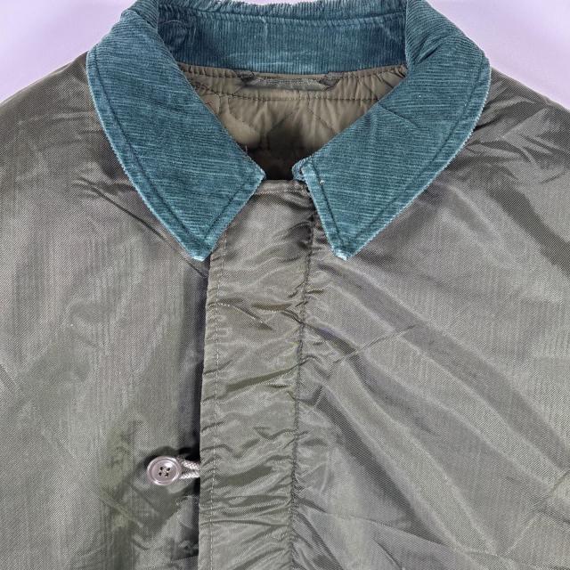古着 ナイロンデッキジャケット 米軍　海軍 U.S.NAVY 襟コーデュロイ  グリーン メンズ
