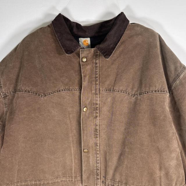 古着 カーハート Carhartt ダックジャケット ビッグサイズ 襟コーデュロイ ウエストドローコード ブラウン系 メンズ_1