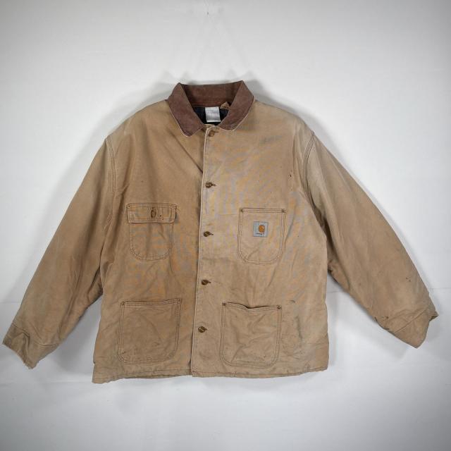 古着 カーハート Carhartt ダックジャケット ミシガンチョアコート 襟元コーデュロイ ブランケットライナー  ブラウン系 メンズ