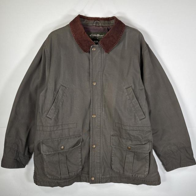古着 エディー・バウアー Eddie Bauer カバーオール ハンティングジャケット ビッグサイズ 襟コーデュロイ XXL  グレー系 メンズ