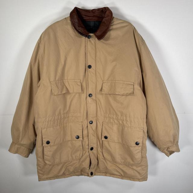 古着 90s/90年代 ノーティカ NAUTICA ダウンジャケット エルボーパッチ 襟レザー ビッグサイズ XL  ベージュ メンズ 古着 90s/90年代 ノーティカ NAUTICA ダウンジャケット エルボーパッチ