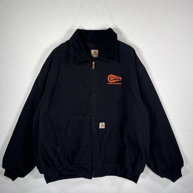 古着 カーハート Carhartt USA製 ダック ワークジャケット 裏地メッシュ 襟コーデュロイ ワンポイント刺繍 XXXXL  ブラック メンズ