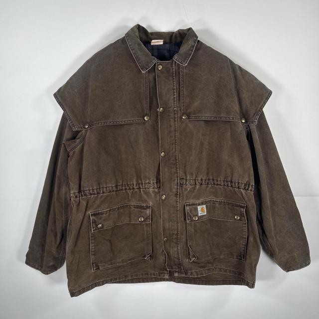 古着 90s/90年代 ヴィンテージ カーハート Carhartt USA製 ダック カバーオール アンブレラケープ ワークジャケット XL  ブラウン メンズ