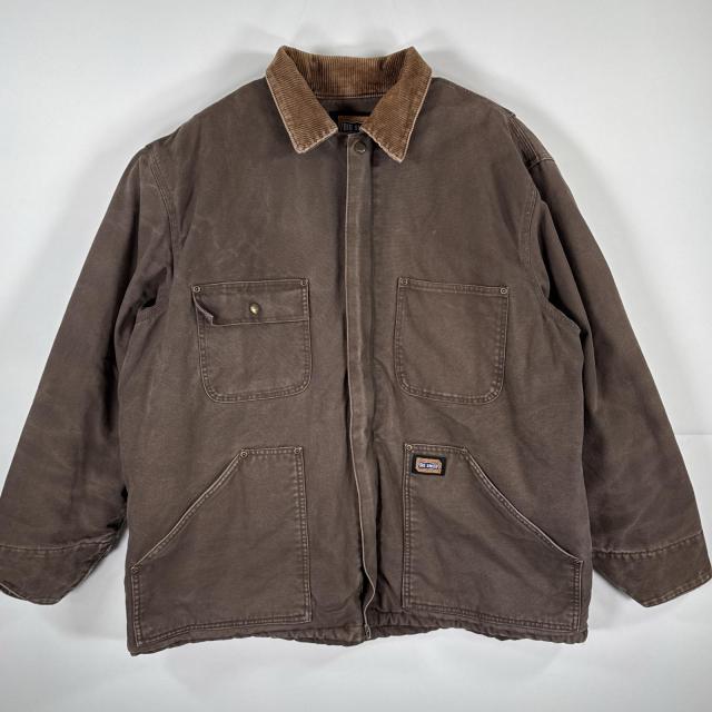 古着 ビッグスミス Big Smith ダック カバーオール ワークジャケット ワンポイント トラディショナル風 2XL ブラウン メンズ