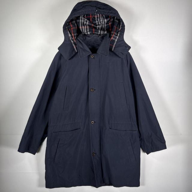 古着 90s/90年代 バーバリーズ Burberrys ステンカラーコート フードチェック柄  ネイビー メンズ