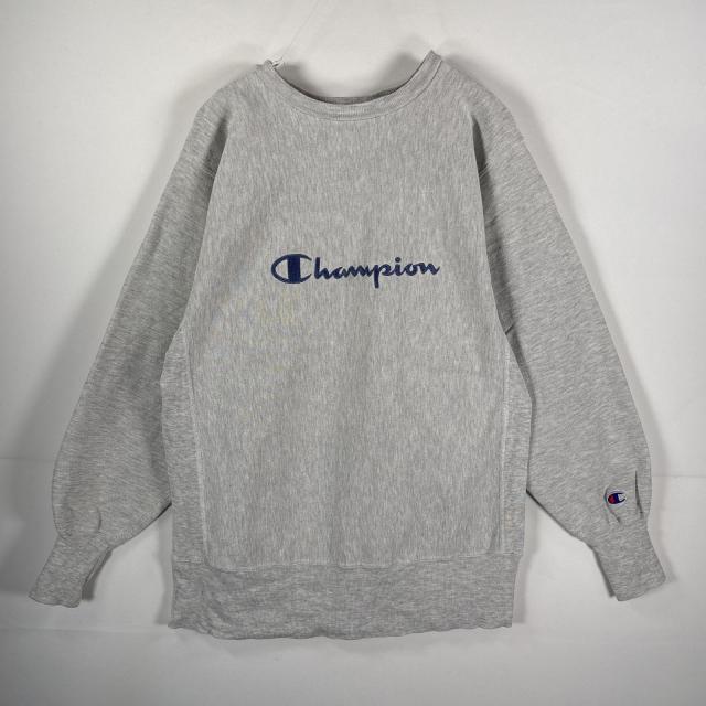 古着 90s/90年代 チャンピオン Champion USA製 スウェット リバースウィーブ クルーネック 刺繍プリント L  グレー メンズ