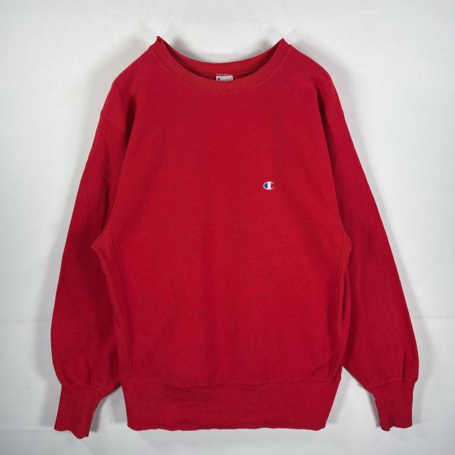 USA古着 90s/90年代 チャンピオン Champion スウェット リバースウィーブ オリジナル 長リブ ワンポイント刺繍ロゴ LARGE レッド メンズ