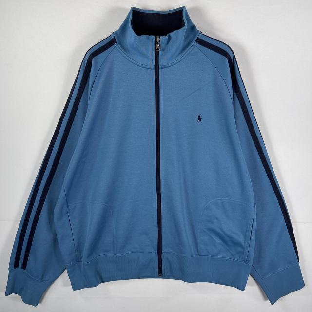 古着 90s/90年代 ポロスポーツ POLO SPORTS トラックジャケット ジャージ ワンポイント刺繍 サイドライン XL  水色 メンズ