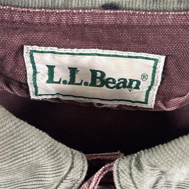 古着 エルエルビーン L.L.Bean カバーオール ダック地 襟コーデュロイ 大きめ 長丈 ブラウン グリーン メンズ