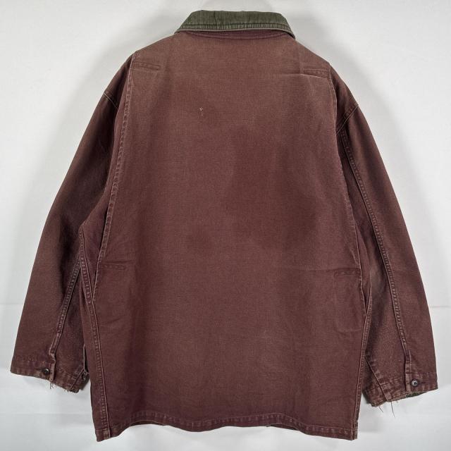 古着 エルエルビーン L.L.Bean カバーオール ダック地 襟コーデュロイ 大きめ 長丈 ブラウン グリーン メンズ