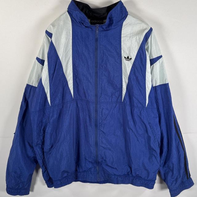古着 80s/80年代 ヴィンテージ アディダス adidas ナイロンジャケット トレフォイルロゴ フルジップ XL ホワイト ブルー メンズ