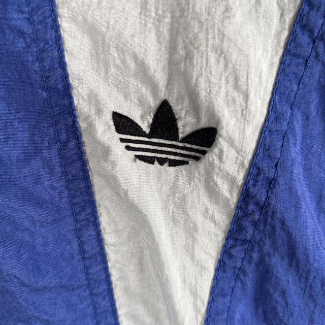 古着 80s/80年代 ヴィンテージ アディダス adidas ナイロンジャケット トレフォイルロゴ フルジップ XL ホワイト ブルー メンズ 古着 80s/80年代 ヴィンテージ アディダス adidas ナイロンジャケット