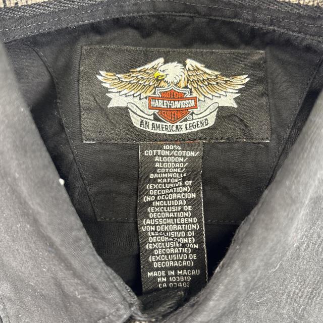 古着 ハーレーダビッドソン HARLEY DAVIDSON 長袖シャツ ボタンダウンタイプ ファイヤーデザイン ワンポイント 刺繍 S ブラック 無地_4