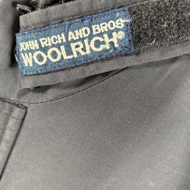 古着 90s/90年代 ウールリッチ WOOLRICH ナイロンコート ダブルジップ ワンポイントロゴ 長丈 フーディー フード紐 L ブラック メンズ_2
