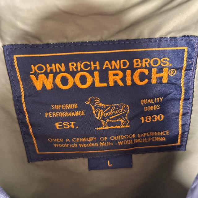 古着 90s/90年代 ウールリッチ WOOLRICH ナイロンコート ダブルジップ ワンポイントロゴ 長丈 フーディー フード紐 L ブラック メンズ_3