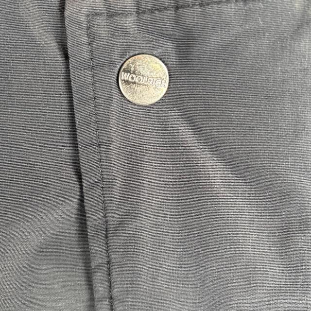 古着 90s/90年代 ウールリッチ WOOLRICH ナイロンコート ダブルジップ ワンポイントロゴ 長丈 フーディー フード紐 L ブラック メンズ_5