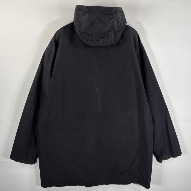 古着 90s/90年代 ウールリッチ WOOLRICH ナイロンコート ダブルジップ ワンポイントロゴ 長丈 フーディー フード紐 L ブラック メンズ_6
