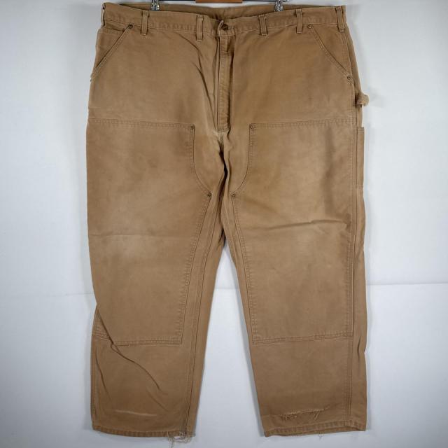 古着 カーハート Carhartt USA製 ワークパンツ ダック ペインターパンツ 作業着 ワンポイント 大きいサイズ ダブルニー w50 L30 ベージュ