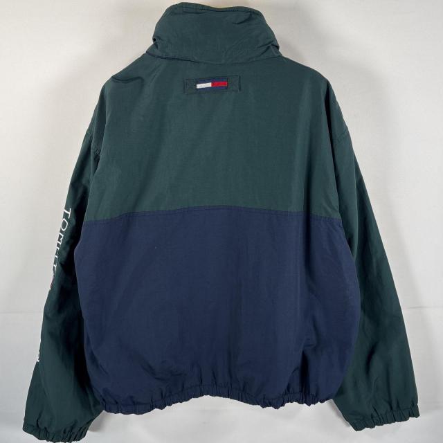 古着 90s/90年代 トミーヒルフィガー TOMMY HILFIGER セーリングジャケット ビッグロゴ フード付き フリースライナー XL グリーン_4