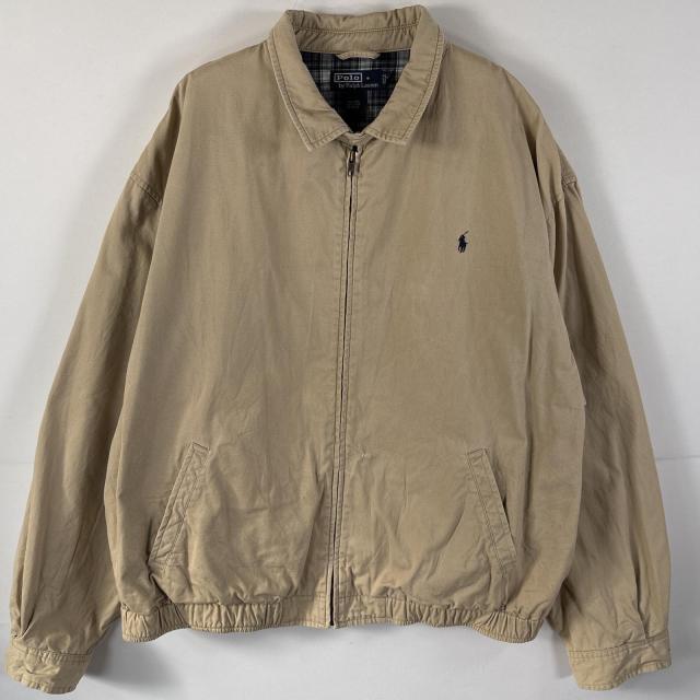 古着 90s/90年代 ポロバイラルフローレン Polo by Ralph Lauren スイングトップ ワンポイントロゴ 大きいサイズ XXL  ベージュ メンズ
