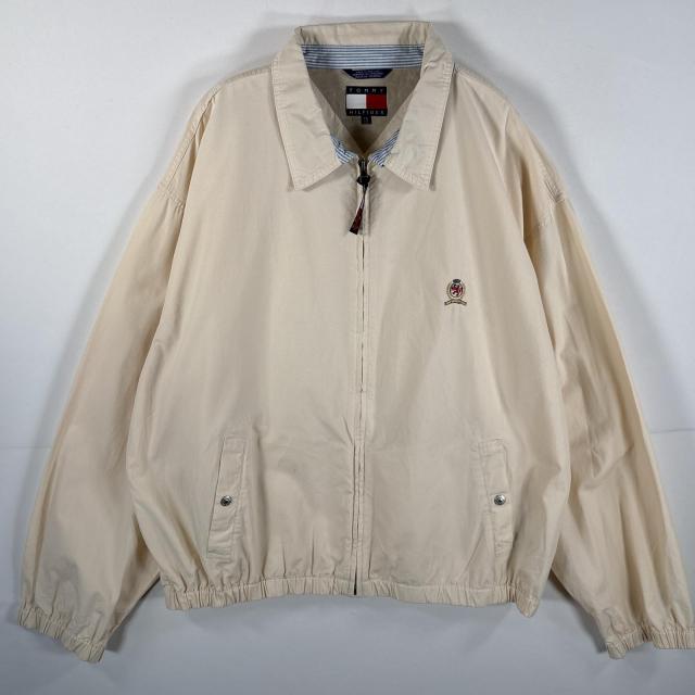 古着 90s/90年代 トミーヒルフィガー   スウィングトップジャケット ワンポイント ロゴ 刺繍 大きいサイズ XXL ベージュ