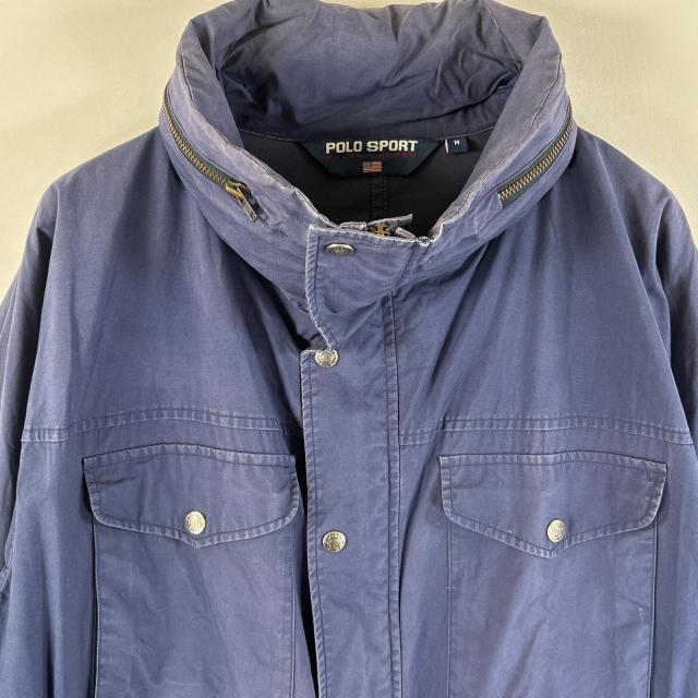 古着 80s〜90s/80年代〜90年代 ポロスポーツ POLO SPORTS コットンジャケット ワンポイントロゴ ロング丈 フルジップ M ネイビー 古着 80s〜90s/80年代〜90年代 ポロスポーツ POLO SPORTS コットン