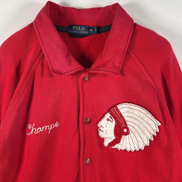 古着 ポロ・ラルフローレン POLO RALPH LAUREN バーシティジャケット 大きいサイズ スウェット スタジャン ワッペン XXL  レッド メンズ_1