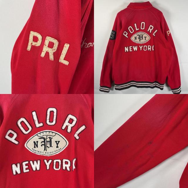 古着 ポロ・ラルフローレン POLO RALPH LAUREN バーシティジャケット 大きいサイズ スウェット スタジャン ワッペン XXL  レッド メンズ_8