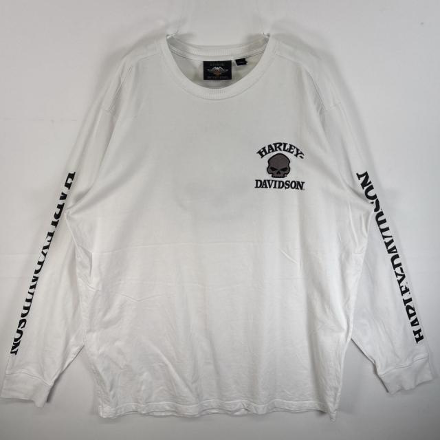 古着 ハーレーダビッドソン HARLEY DAVIDSON 長袖Tシャツ 両面 ラバープリント 袖プリント 厚手 2XL  ホワイト系 メンズ