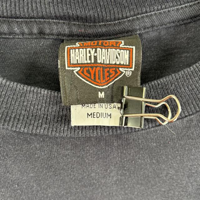 古着 ハーレーダビッドソン HARLEY DAVIDSON 長袖Tシャツ 両面 ラバープリント USA製 胸ポケ medium  ブラック系 メンズ 古着 ハーレーダビッドソン HARLEY DAVIDSON 長袖Tシャツ 両面 ラバー