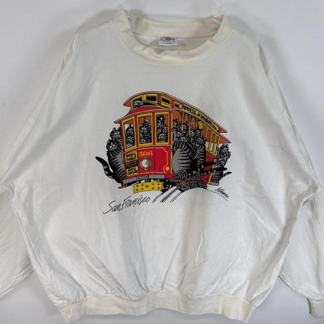 古着 90s/90年代 クレイジーシャツ スウェット 大判 両面 プリント USA製 クリバンキャット X-LARGE ホワイト メンズ