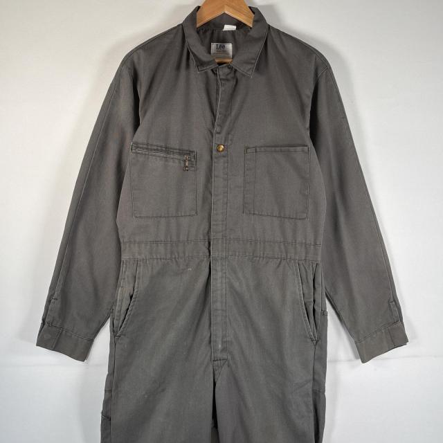 古着 70s/70年代 ヴィンテージ リー Lee USA製 長袖つなぎ オールインワン ワーク 作業着 タロンジップ ワンポイントロゴ L  グレー系
