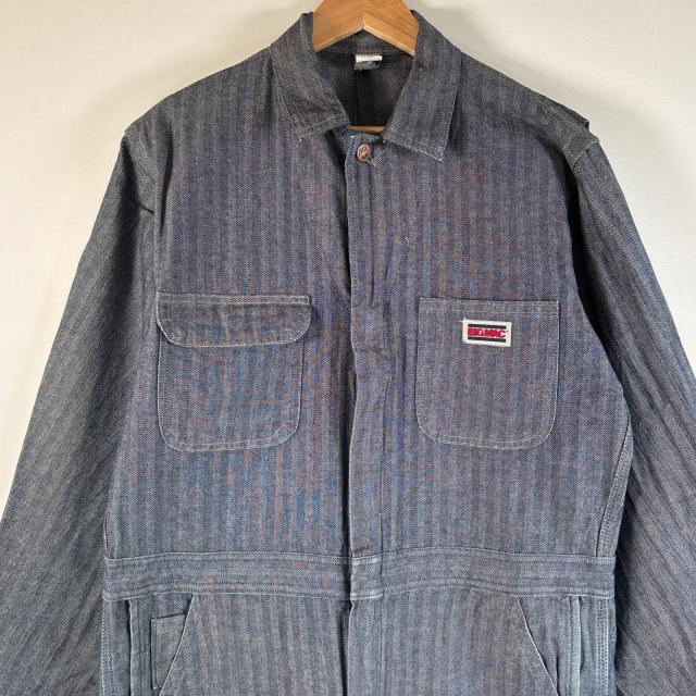 古着 80s/80年代 ヴィンテージ ビッグマック BIG MAC 長袖つなぎ オールインワン 大きいサイズ ヒッコリー ストライプ L  ブルー系 古着 80s/80年代 ヴィンテージ ビッグマック BIG MAC USA製 長袖つなぎ