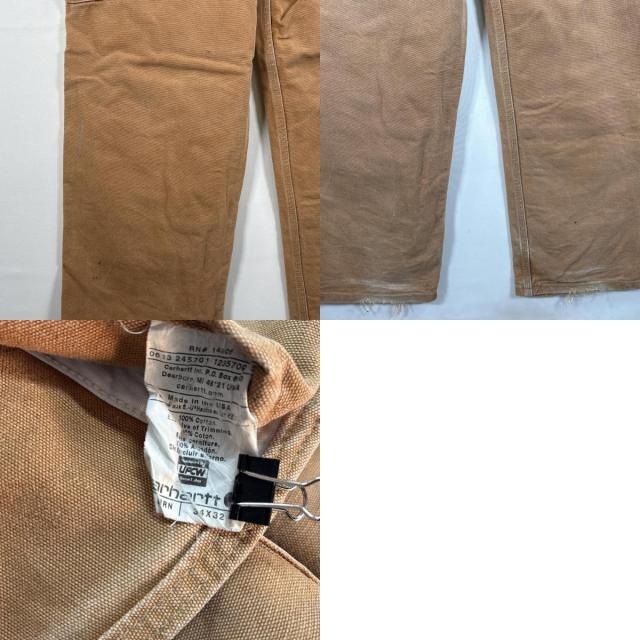 古着 カーハート Carhartt USA製 オーバーオール ダック ワンポイントロゴ ワーク ダブルニー ハンマーループ w34 L32 キャメル メンズ 古着 カーハート Carhartt USA製 オーバーオール ダック ワンポイント
