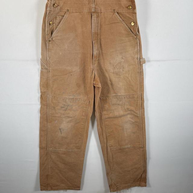 古着 カーハート Carhartt USA製 オーバーオール ダック ワンポイントロゴ ワーク ダブルニー ハンマーループ w34 L32 キャメル メンズ 古着 カーハート Carhartt USA製 オーバーオール ダック ワンポイント