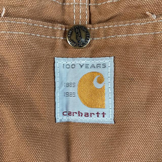 古着 80s/80年代 ヴィンテージ カーハート Carhartt USA製 オーバーオール ダック ワンポイントロゴ ワーク 100YEARS w32 L34 キャメル 古着 80s/80年代 ヴィンテージ カーハート Carhartt USA製